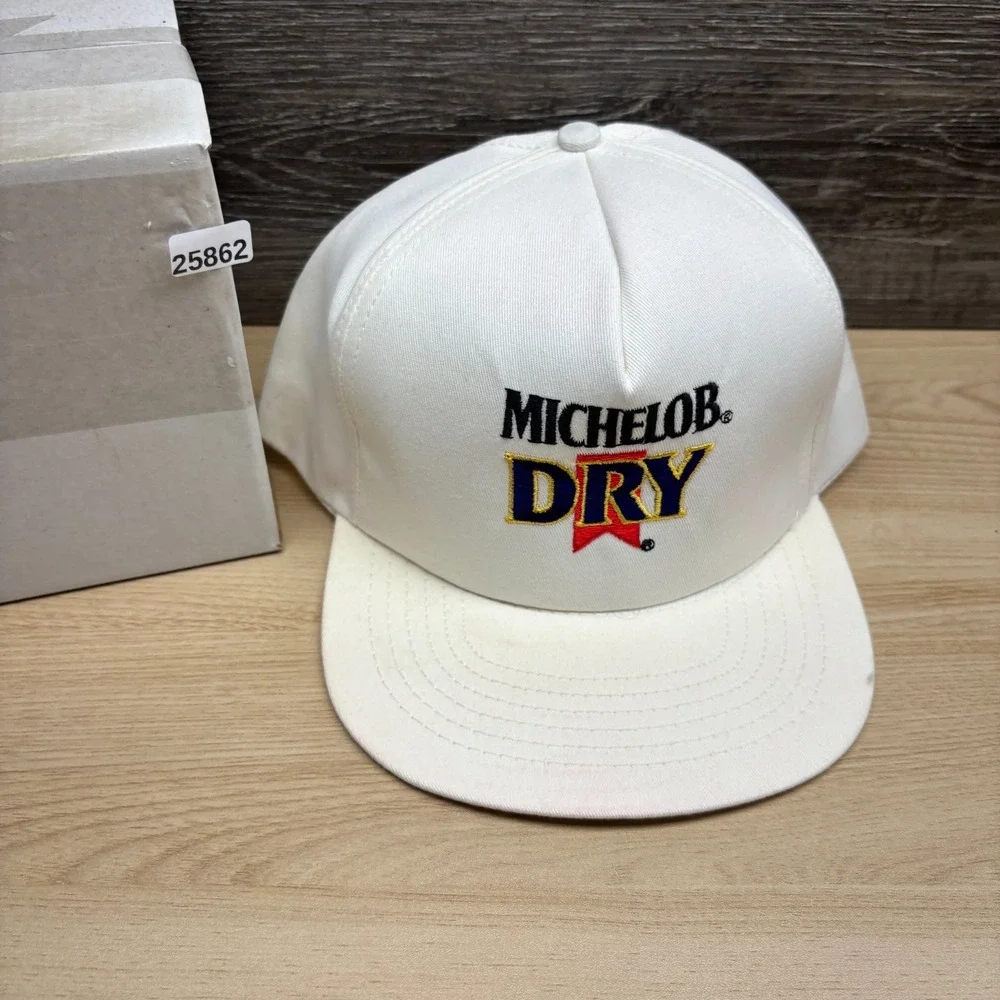 Vintage Michelob Dry Hat Cap Snap Back White Beer Advertising Promo 90s Retro